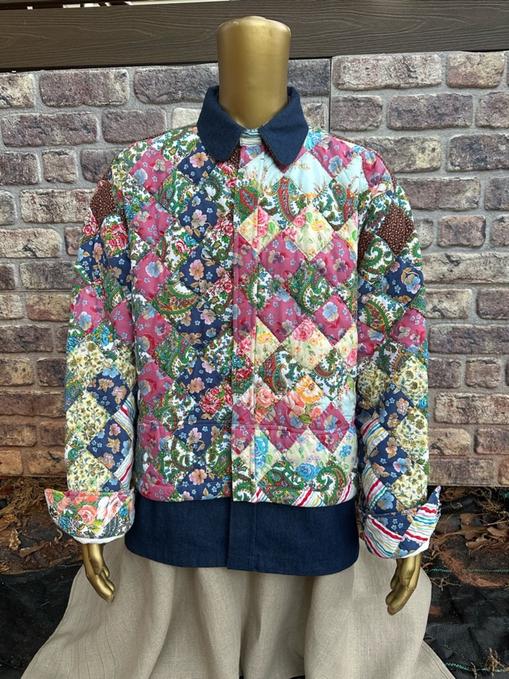 Quilted Patchwork Bomber Jacket with Floral Paisley Print - Multicolor
